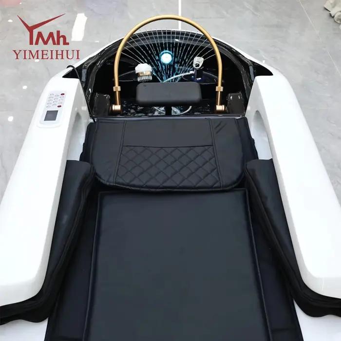 Lit de massage automatique pour shampoing et soins capillaires en similicuir, design ergonomique confortable, éponge haute densité