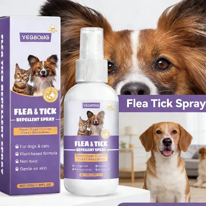 Yegbong Spray Répulsif Anti-Puces et Tiques pour Animaux de Compagnie, Doux, Imperméable, pour Chien