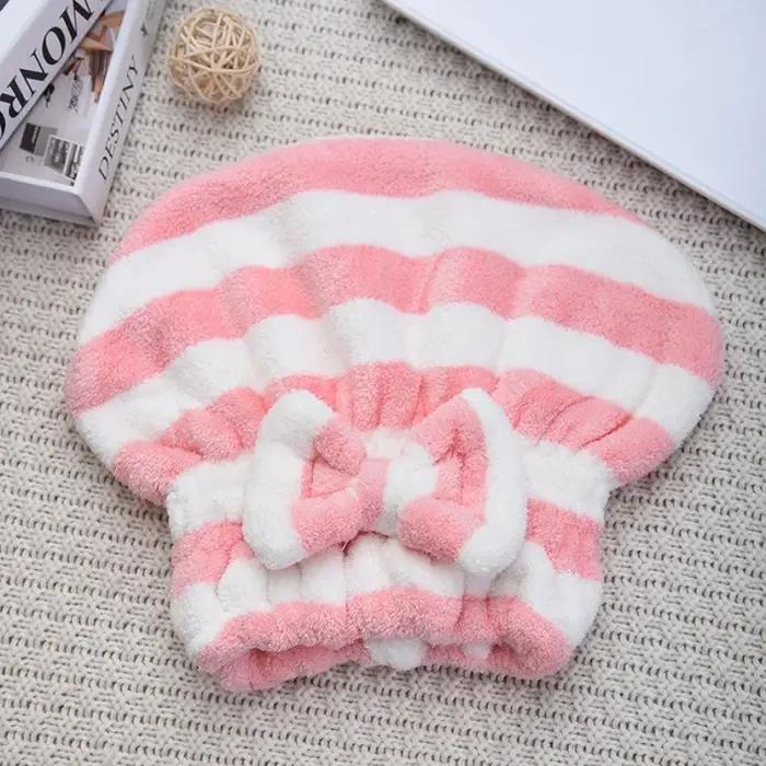 Serviette pour cheveux secs bonnet de douche séchage rapide pour femmes motif rayé accessoire de bain polyestère design moderne occasion spéciale