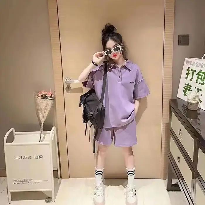 Ensemble T-shirt et pantalon à manches courtes pour filles