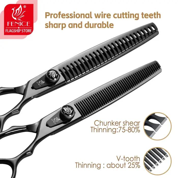 Fenice JP440C acier professionnel noir canin ciseaux de coiffure droit plus mince courbé Chunker toilettage pour