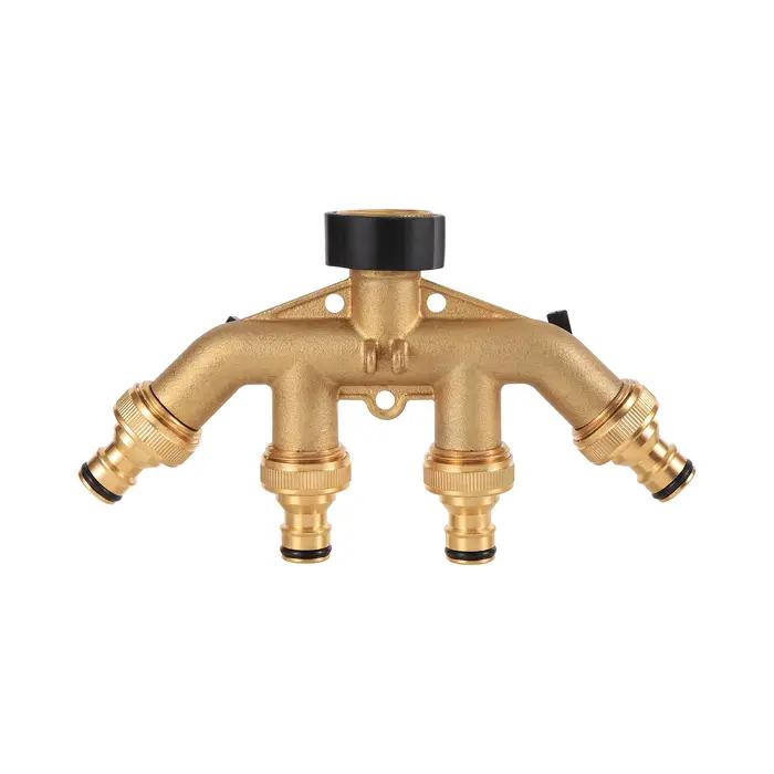 Mathiateur d'eau du robinet de jardin en laiton, filetage 3/4 ", 4 voies, séparateur de conduite d'e