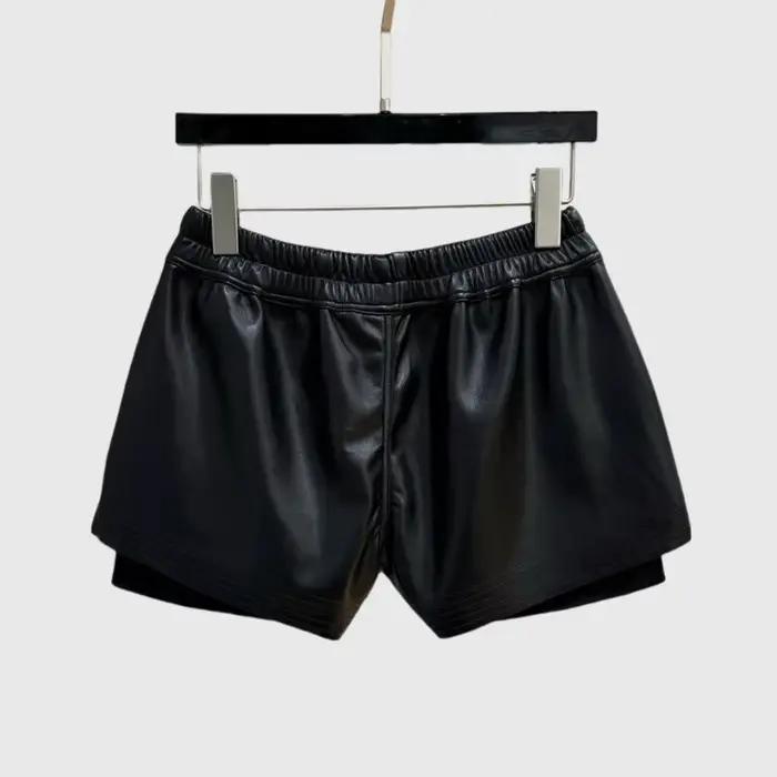 HKSH été nouvelles femmes Style foncé Shorts en cuir PU cordon taille élastique mode Punk Streetwear