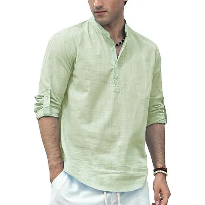 Polo à manches longues en coton et lin pour hommes