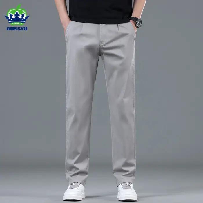 Pantalon Chino Décontracté Homme Printemps-Été 97% Coton Taille Élastique Coupe Droite Bleu Marine