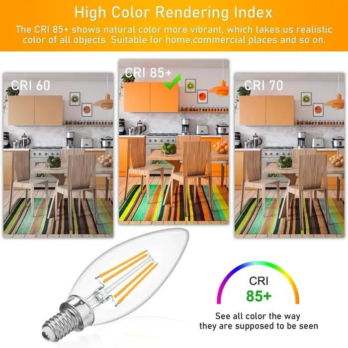 Ampoules LED C35 4W E12 E14 type bougie, équivalent 40 watts, dimmables, blanc chaud 2700K, pour lus