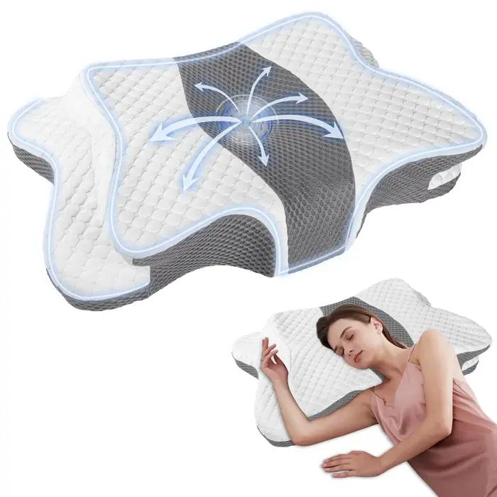 Oreiller mémoire cervical ergonomique à rebond lent - Coussin sommeil froid pour nuque et cervicales