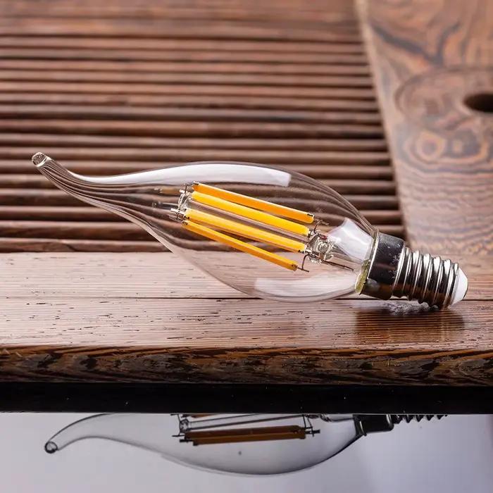 Ampoule de nuit en verre transparent C35, E14 E12 4W 6W, Filament LED blanc chaud, pointe courbée po