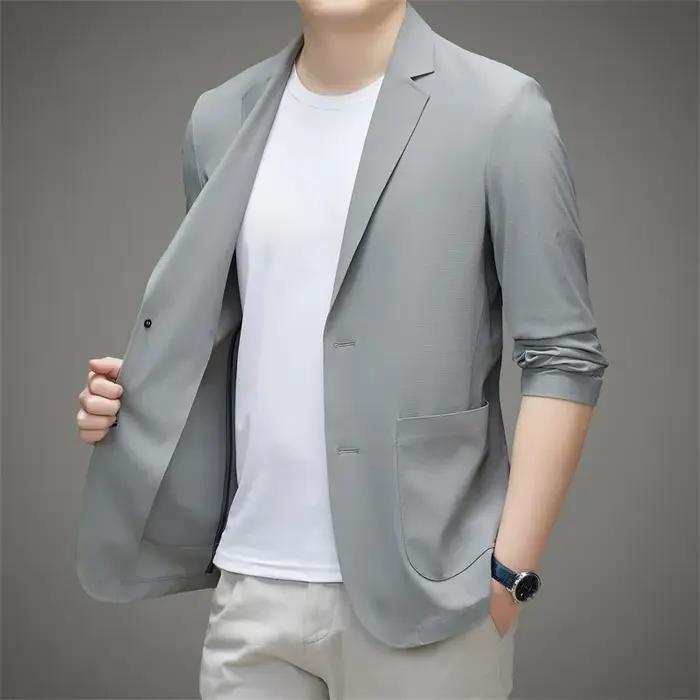 Blazer Décontracté Homme Soie de Glace Sans Couture Haute Élasticité Protection Solaire Veste d'Été Respirante Coupe
