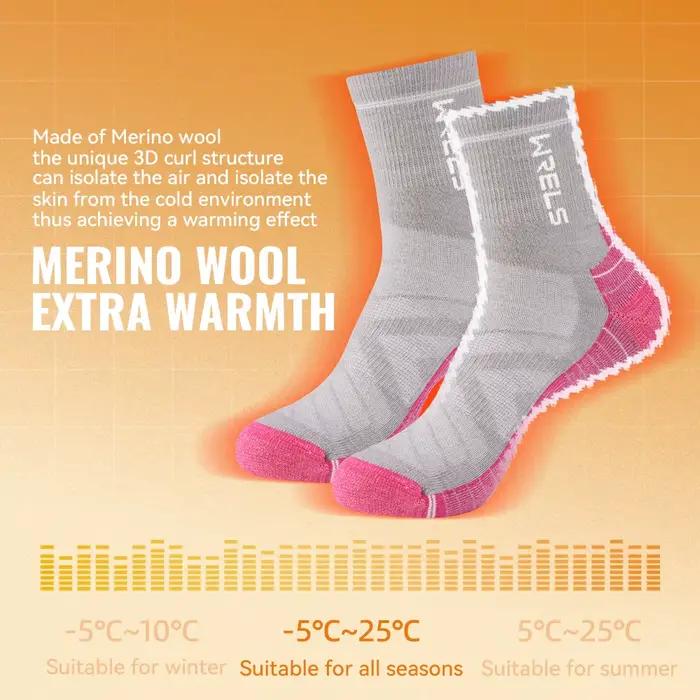 Chaussettes laine mérinos WRELS thermiques hiver épaisses randonnée élastiques absorption humidité
