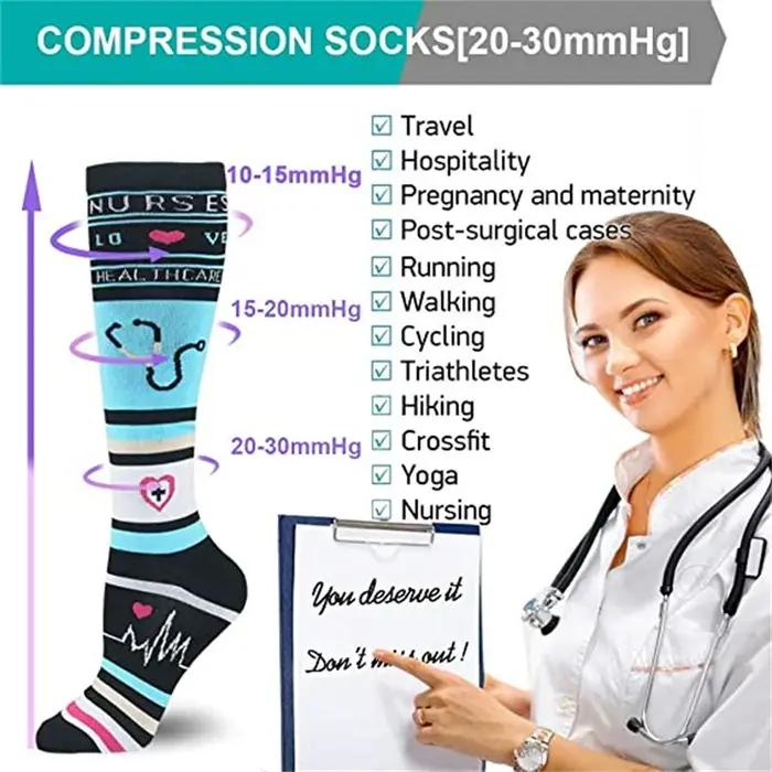 6 paires chaussettes compression chasse motifs fleurs animaux fruits soutien circulation hommes femmes