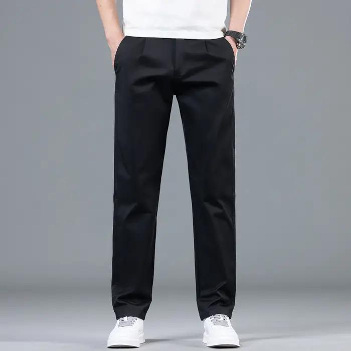 Pantalon Chino Décontracté Homme Printemps-Été 97% Coton Taille Élastique Coupe Droite Bleu Marine