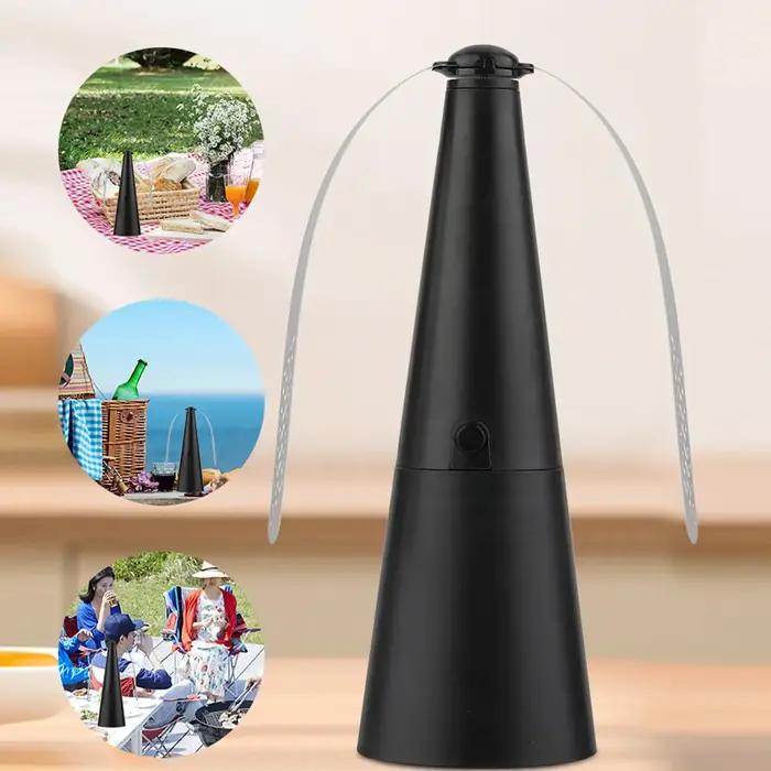 Ventilateur de table USB anti-mouches rotatif pour aliments et espaces extérieurs avec pales holographiques double face pour repousser les insectes