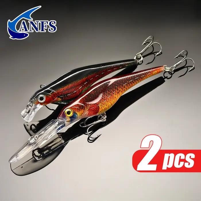 ANFS 2 pièces Kit de leurre de pêche méné coulant coloré-impression colorée assortie deux modèles réalistes
