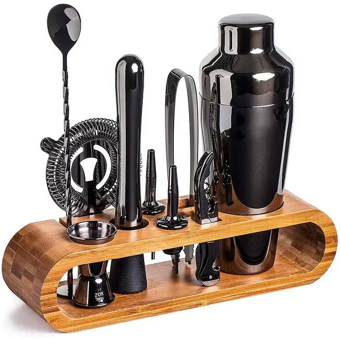 Ensemble de bar à cocktails Mixology Bartender Kit 10 pièces avec support en bambou élégant pour amateurs de mixologie et professionnels