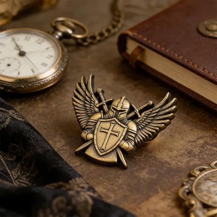 Broche Chevalier Ange Doré