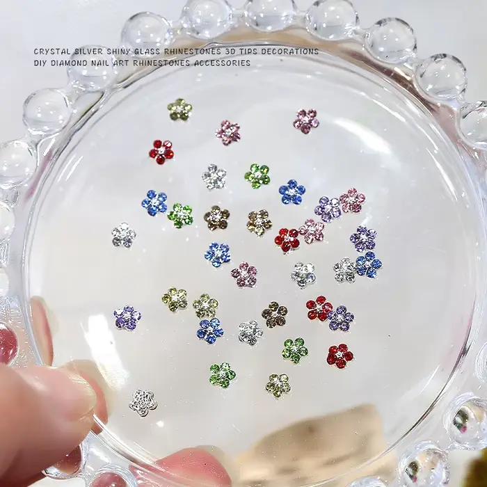 Mini poils de diamants scintillants colorés, fleur de prunier, 5 pétales de fleurs, strass pour Nail