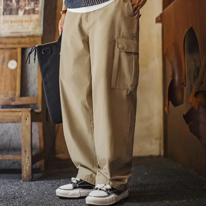 Maden Pantalon décontracté vintage M65 pour homme avec grande poche Pantalon en coton kaki Pantalon