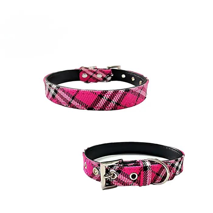 Collier pour animaux de compagnie tissu à carreaux collier pour chien classique PU chien marche chien fournitures pour animaux de compagnie quatre saisons sortie