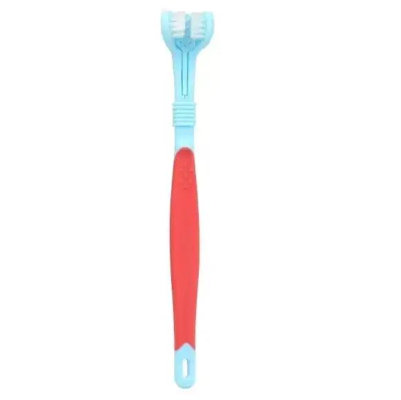 Brosse à dents en plastique pour animaux de compagnie, 3 faces, pour chien, élimine le tartre, netto