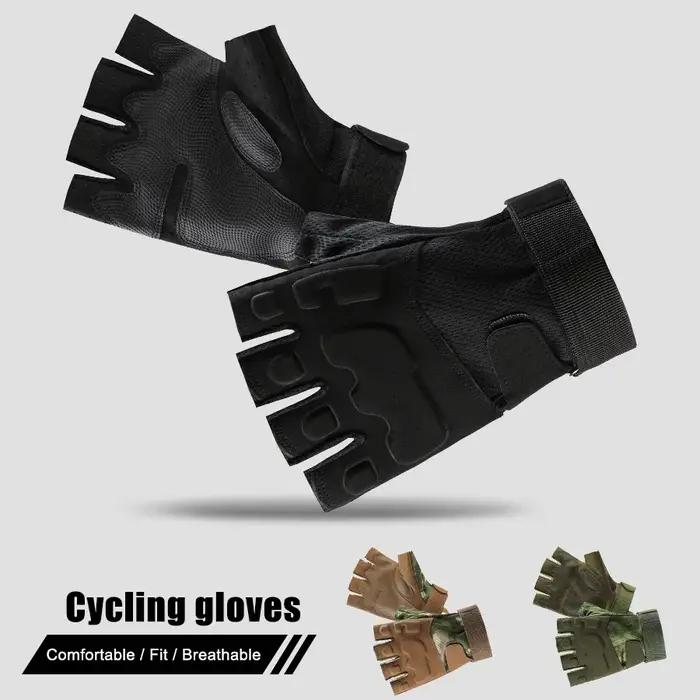 Gants de chasse demi-doigt mitaines absorbant chocs pour vélo paintball tir outdoor