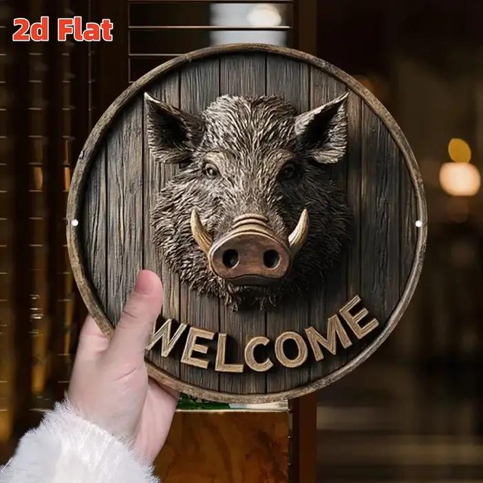 Panneau de bienvenue plat 2D en forme de sanglier