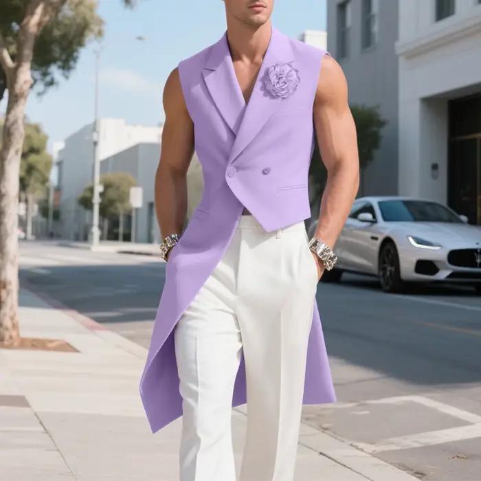 INCERUN hommes Blazer gilets fleur décoration revers sans manches