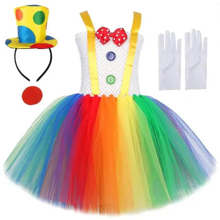 Costume de Clown de cirque arc-en-ciel pour filles, robe Tutu d'halloween Joker drôle pour enfants,