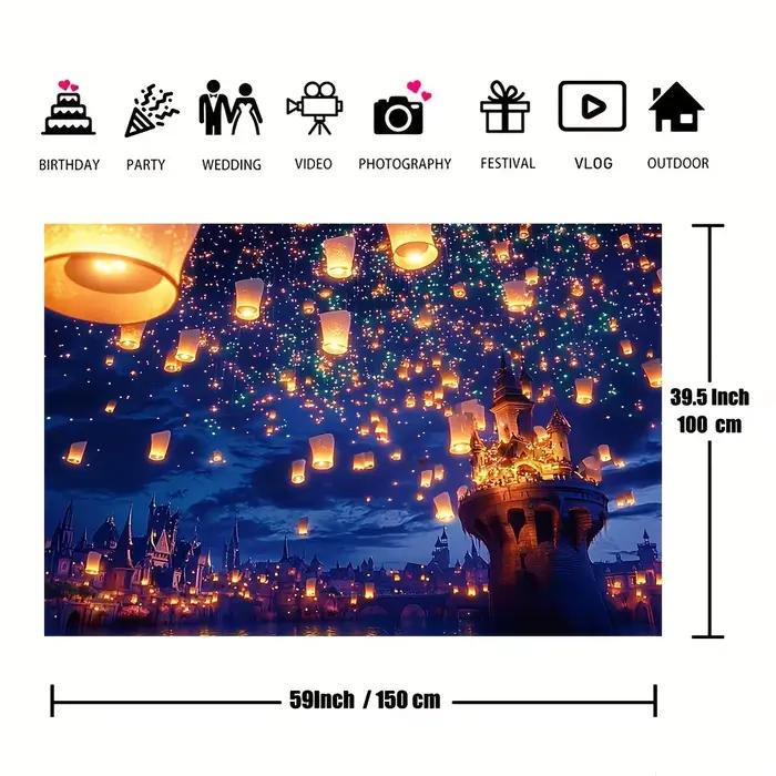 Fond de chateau de conte de fees grande tours longues nuits scenes lumineuses isle of lanterns polyester celebration fairytale background multiple occasions