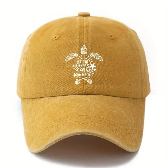 Casquette de baseball unisexe à imprimé tortue de mer, tendance et polyvalente, avec une visière incurvée légère et un effet vintage classique.