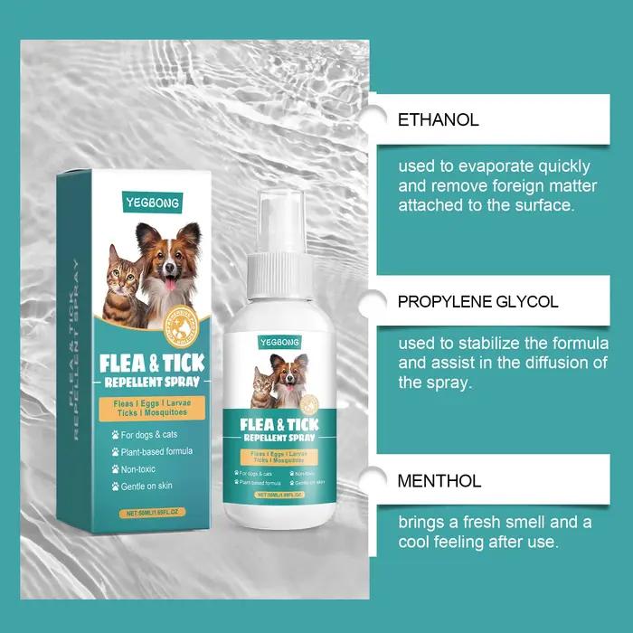 YEGBONG 50ML Spray anti-puces pour animaux de compagnie pour chiens chats utilisation quotidienne sûre répulsif nettoyant Anti formule approuvée vétérinaire externe