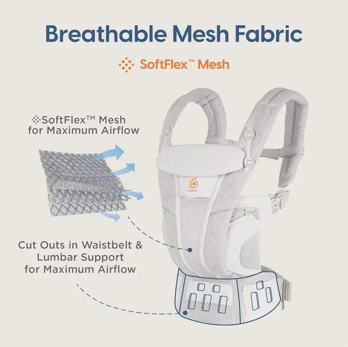 Ergobaby Porte-bébé en maille respirante, toutes positions de transport, améliorant le soutien lomba