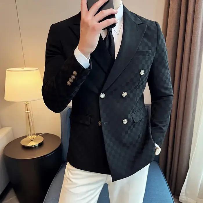 Veste de costume à carreaux Double boutonnage pour hommes