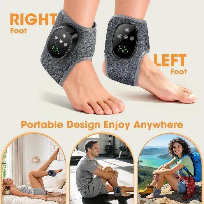 Attelle de cheville électrique, masseur vibrant chauffant sans fil à 4 niveaux pour pied gauche et droit, bracelet de massage, attelle de cheville et de poignet à compresse chaude