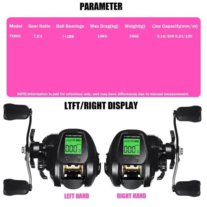 Nouveau Moulinet de pêche Baitcasting électronique grand écran Led haute vitesse 7.2: 1 10kg eau sal