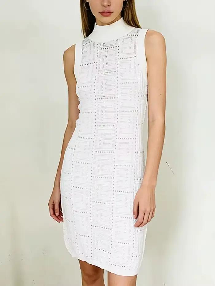 HIGH STREET Nouveauté Été 2026 Robe débardeur en maille ajourée sans manches avec monogramme