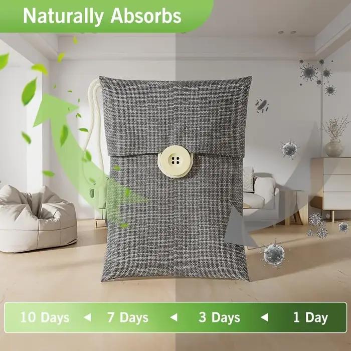 Sac de charbon de bambou activé pour purifier l'air et éliminer les odeurs pour maison et voiture en gris foncé ivoire lavande orange vert