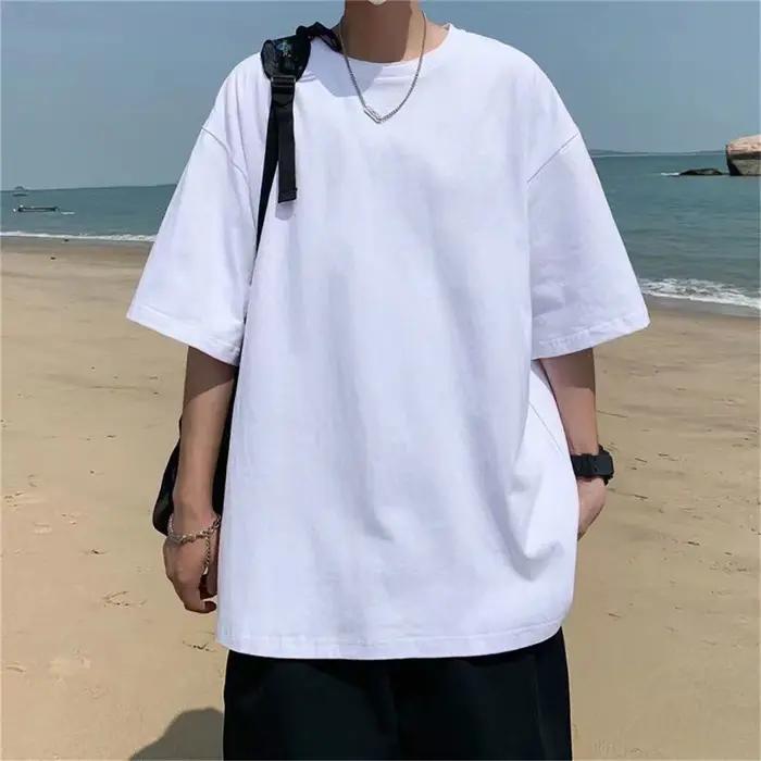 Mode solide Polyester T-shirts pour hommes t-shirt de base t-shirt décontracté hauts surdimensionnés