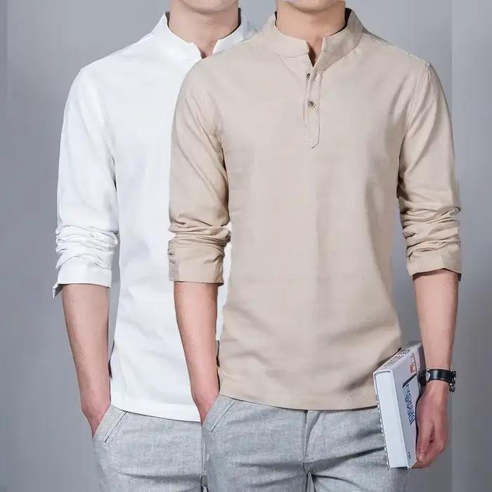 T-shirt en lin décontracté homme col mandarin respirant pour printemps été décontracté ocassions diverses