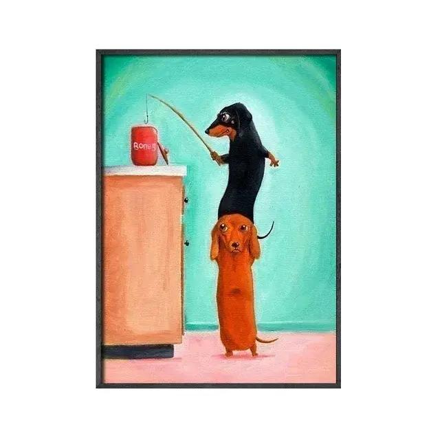 Affiche d'art murale amusante de chien Teckel (Sauvageau) - Impression sur toile pour salon, décorat