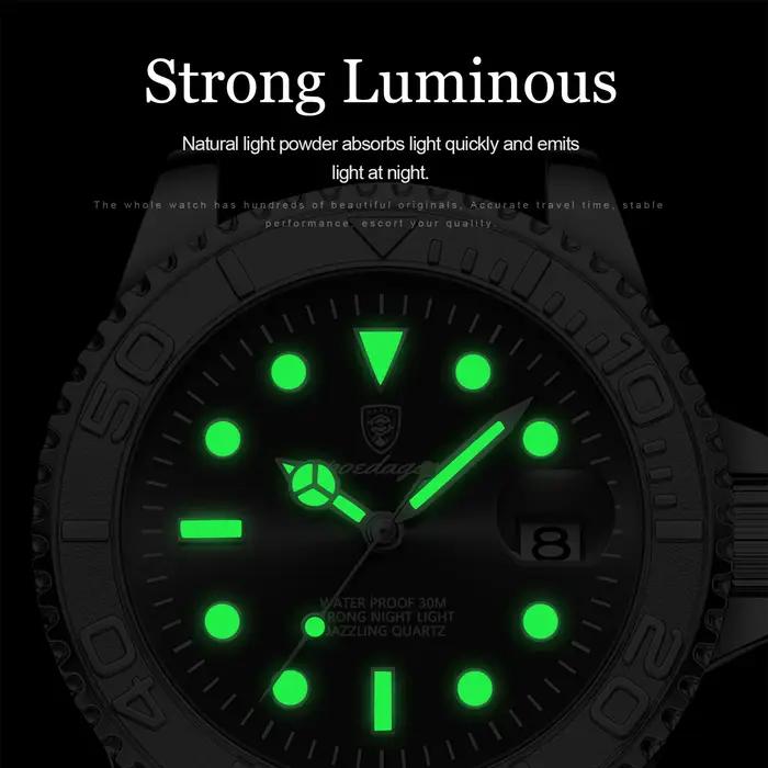 Montre homme luxe POEDAGAR étanche sport acier inoxydable - Montre quartz avec date lumineuse cadeau homme