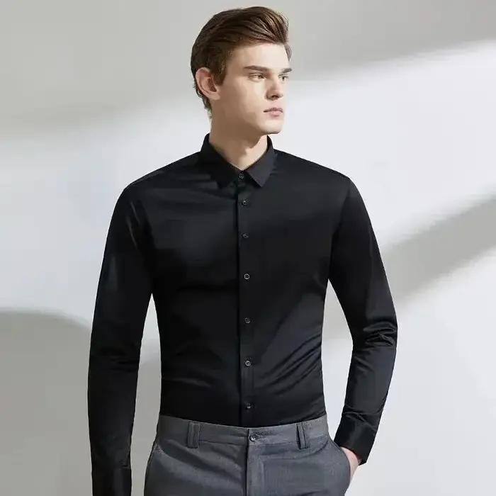 Chemise élastique à manches longues pour hommes, robe d'affaires sans repassage, tenue de travail pr