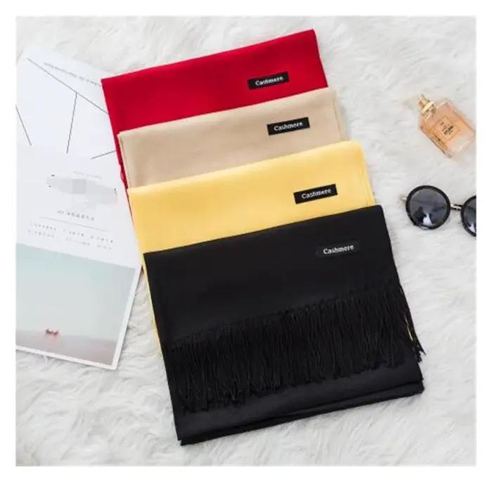 Femmes solide écharpe cachemire sentiment Pashmina châles gland Hijab bandeau Femme mince printemps