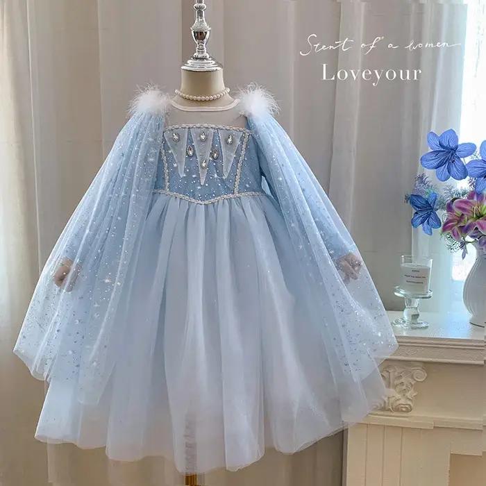 Robe princesse Elsa pour filles, automne 2025, robe en gaze moelleuse au trésor pour femmes avec châ