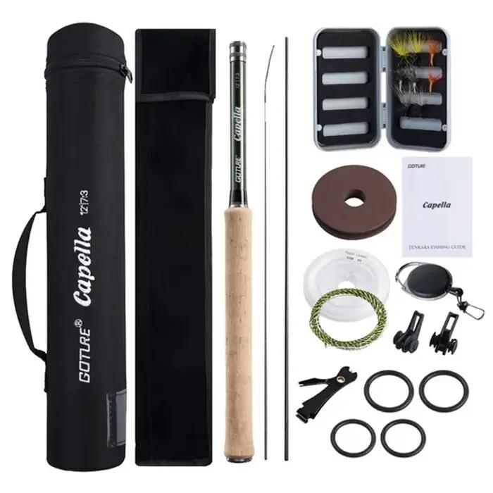 Goture Portable 12FT 3.6M Kit de canne à pêche à la mouche télescopique avec sac de Tube de transpor
