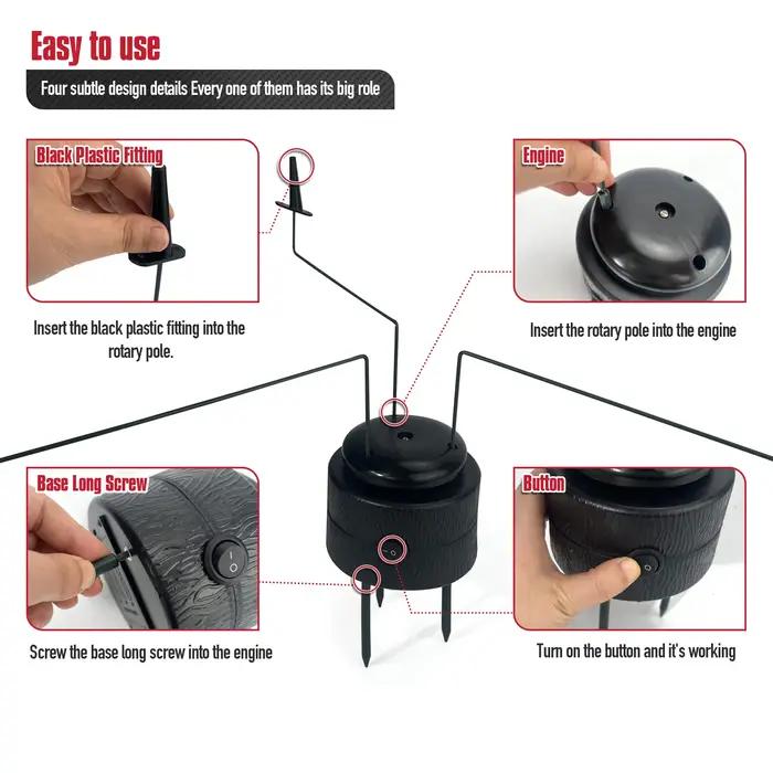 Machine rotative 3 bras pour leurres volants pigeons/tourterelles - Équipement chasse électrique avec piquets