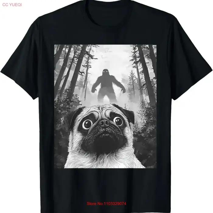T-shirt drôle vintage lavé avec motif chien Pug en selfie avec Bigfoot Sasquatch, vêtements de créateur confortables, doux, polyvalents, légèrement usés