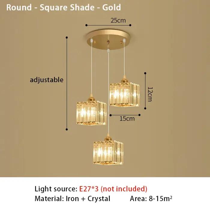 Lampes suspendues de luxe cristal Led plafond rond carré abat-jour moderne salle à manger suspension pour salon chambre