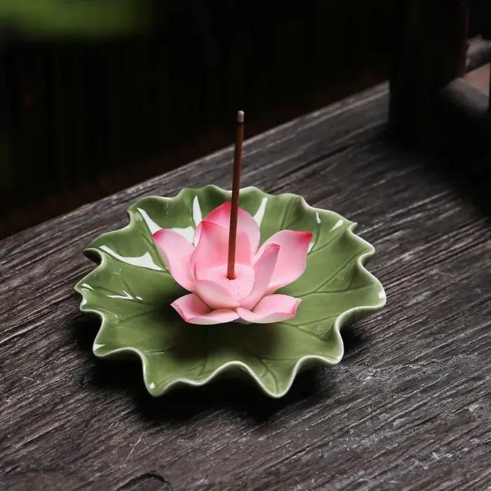 Plateau d'encens en céramique imitation fil floral fait à la main