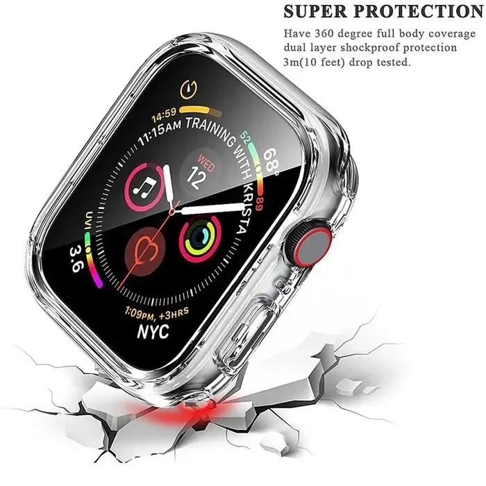 Kit protection verre trempé et coque pour Apple Watch Series 9 4 5 6 SE 7 8 toutes tailles